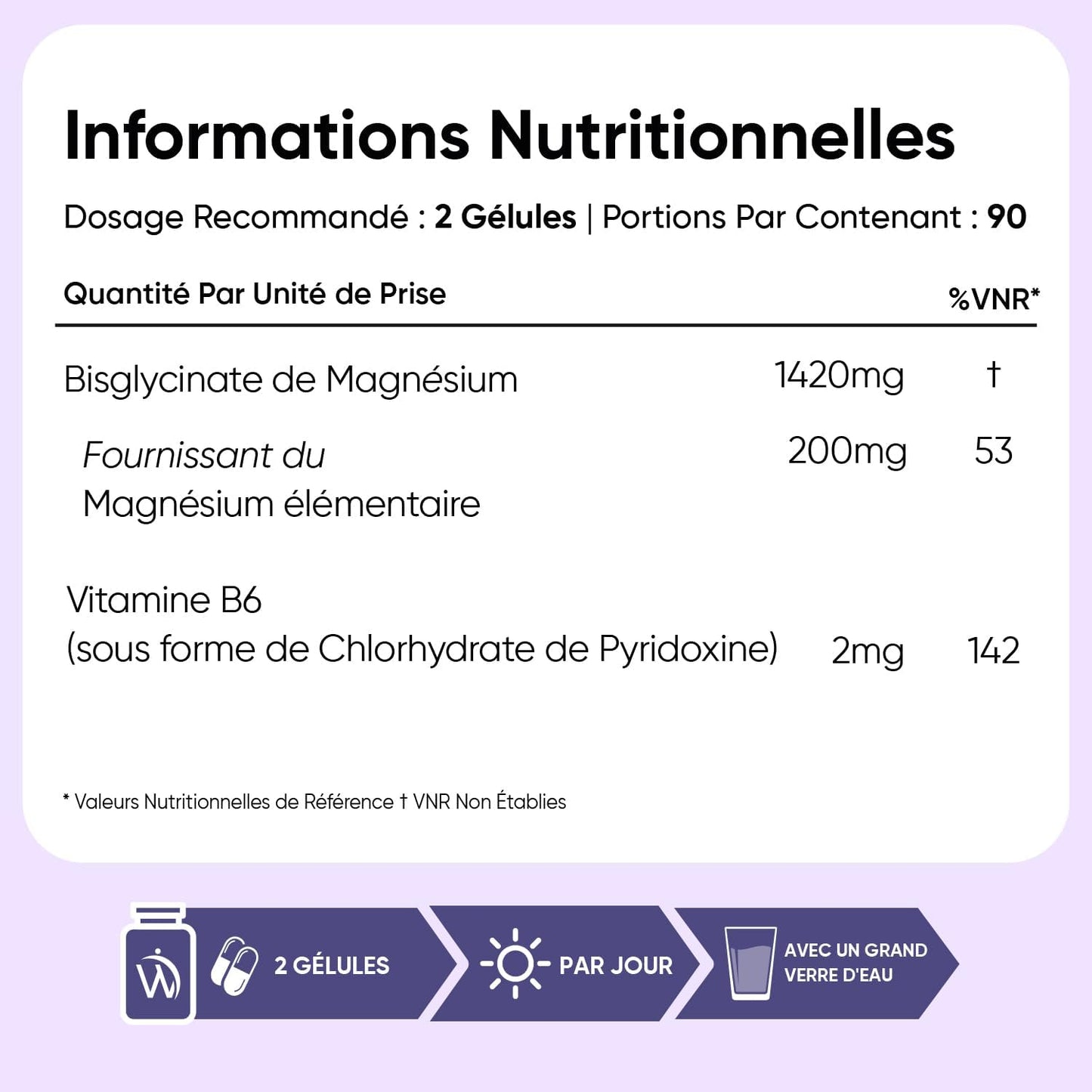 Magnesium Bisglycinate + Vitamine B6 1422mg - 180 Gélules Vegan