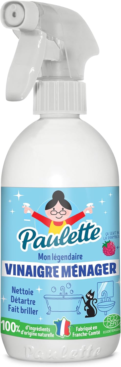 Paulette - Vinaigre Framboise 8° - Détartrant Multi-Surface - 500mL