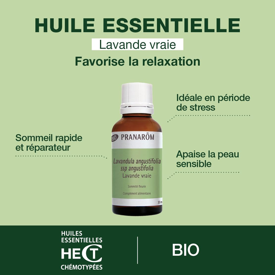 PRANARÔM - Lavande Vraie Bio - Huile Essentielle Chémotypée - Sommeil & Équilibre Émotionnel - 100 % Pure Et Naturelle - HECT - 10 ml