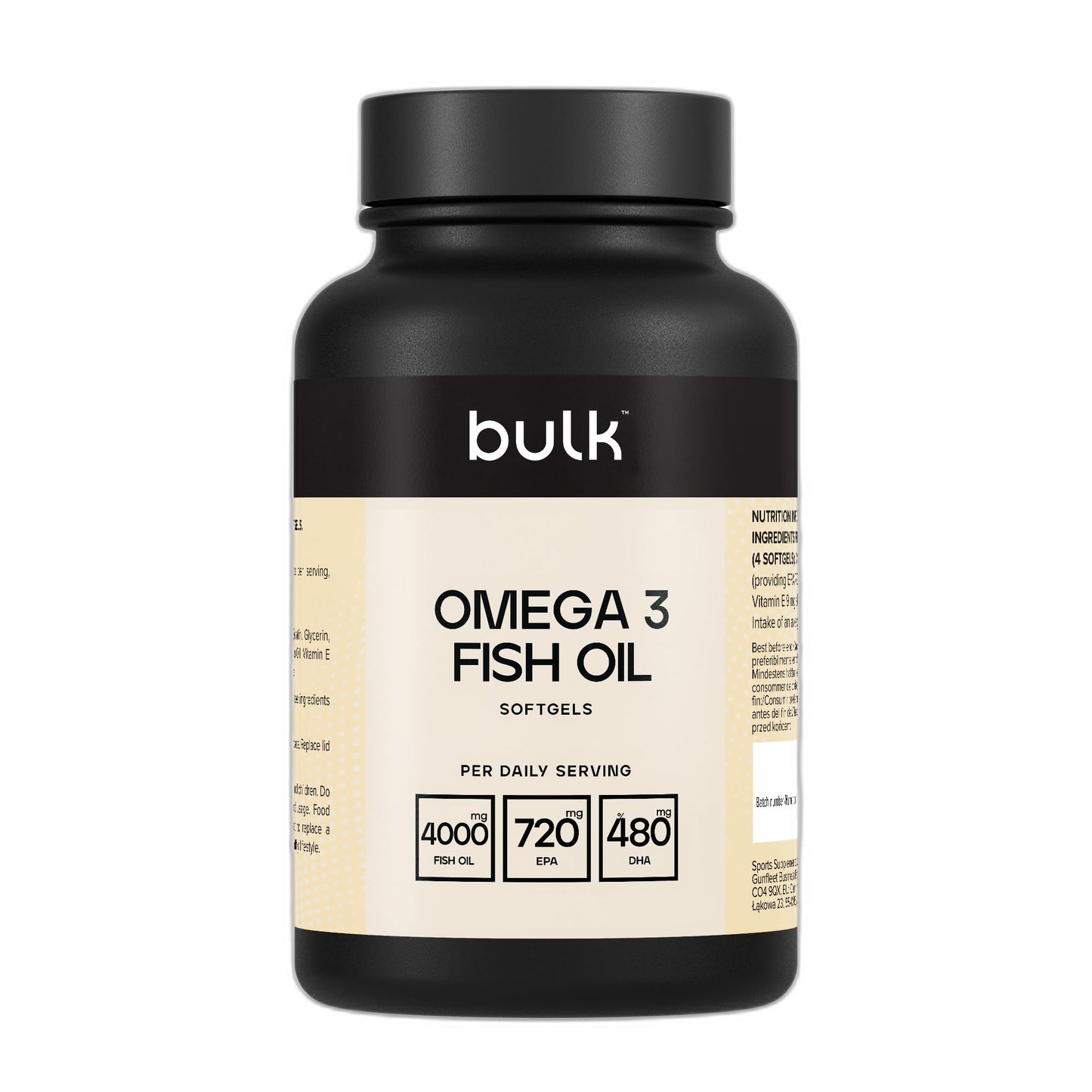 Bulk Gélules d'huile de poisson oméga 3, 1000 mg, paquet de 90