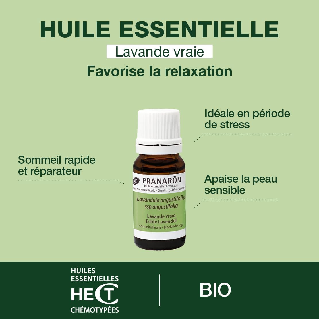 PRANARÔM - Lavande Vraie Bio - Huile Essentielle Chémotypée - Sommeil & Équilibre Émotionnel - 100 % Pure Et Naturelle - HECT - 10 ml