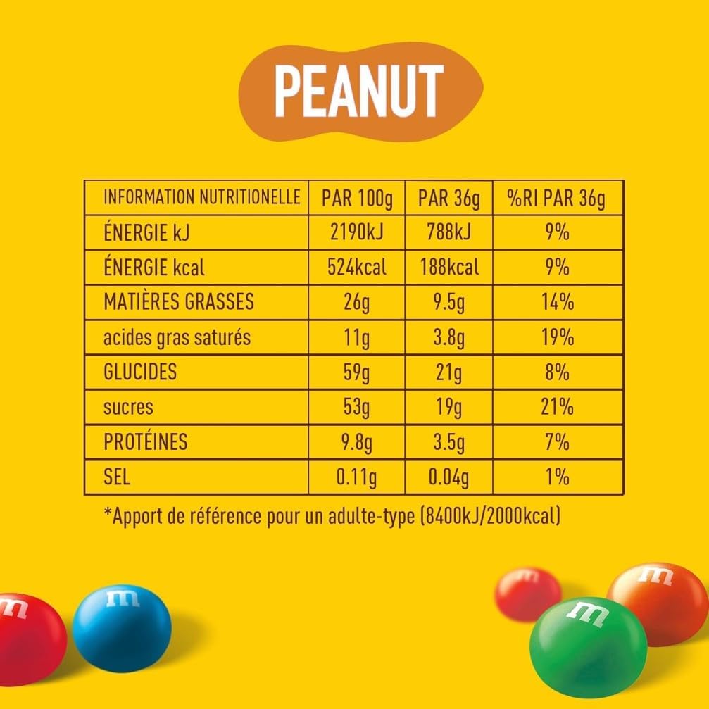 M&M'S PEANUT Bonbons chocolat au lait et cacahuètes 5 sachets de 36g