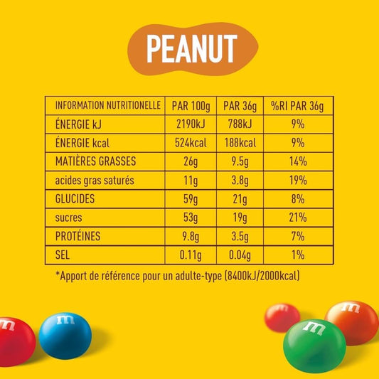 M&M'S PEANUT Bonbons chocolat au lait et cacahuètes 5 sachets de 36g