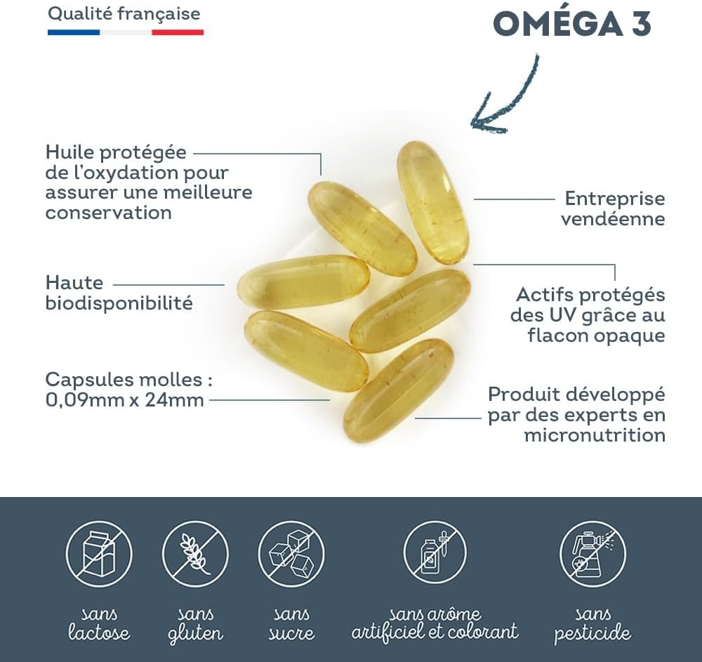Oméga 3 2000mg - EPA 1000mg DHA 500mg - Cerveau & Vision - 4 Mois
