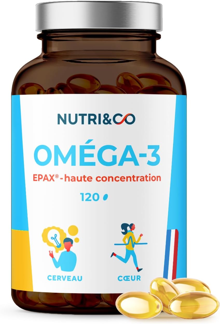 NUTRI&CO Omega 3 Huile de Poisson EPAX® EPA DHA | Cerveau Vision | 120 Caps