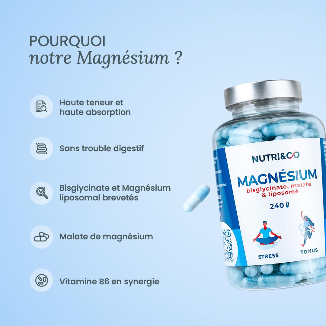 NUTRI&CO Magnésium Bisglycinate Malate & Liposome vitamine B6 | 120 Gélules