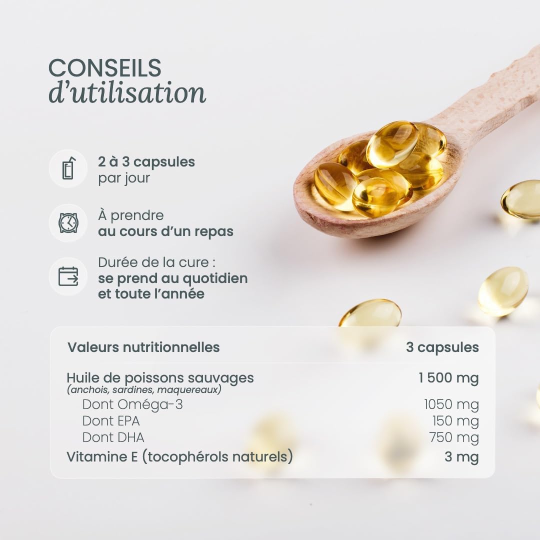NUTRI&CO Omega 3 Huile de Poisson EPAX® EPA DHA | Cerveau Vision | 120 Caps
