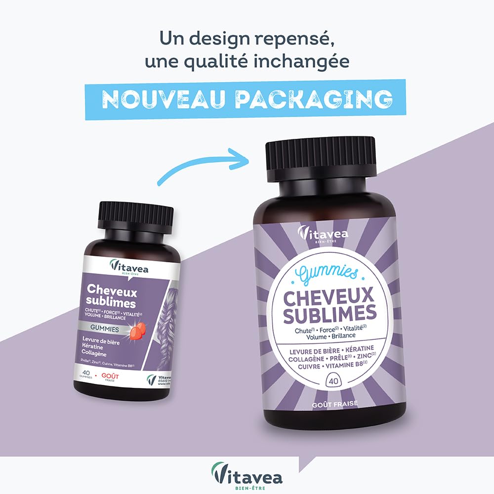 VITAVEA BIEN-ETRE - Gummies Belle Peau - Acide hyaluronique, Vitamine C, Vitamine E, Zinc et Immortelle d'Italie - Triple action : Antioxydant, éclat, souplesse de la peau - 30 Gummies - Goût pêche
