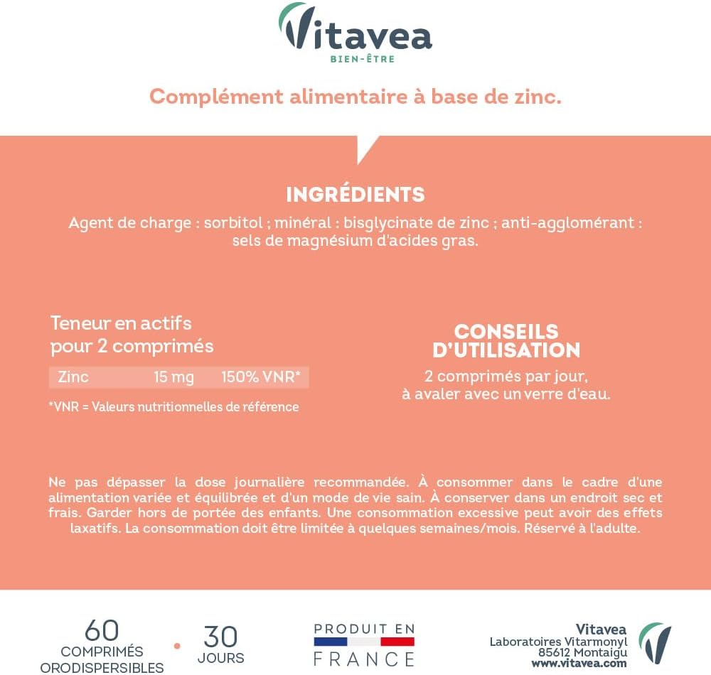 Vitavea Bien-être - Zinc - Defensas Naturales y Antioxidante - 30 días