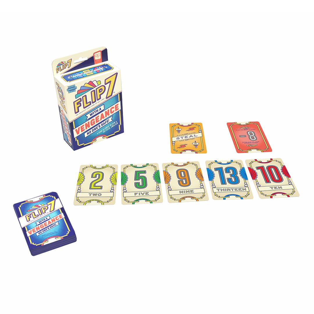 USAopoly Flip 7 | The Ultimate Blend of Press Your Luck and Strategy | Fast-Paced Addictive Card Game | Quick to Learn and Easy to Teach | 3+ Players | Ages 8+ | English