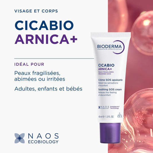 BIODERMA Cicabio Arnica+ Crème pour peau irritée et abîmée - Le soin SOS qui résorbe et décongestionne, idéal contre les chocs, bosses et écorchures - Pour toute la famille - Tube 40 ml
