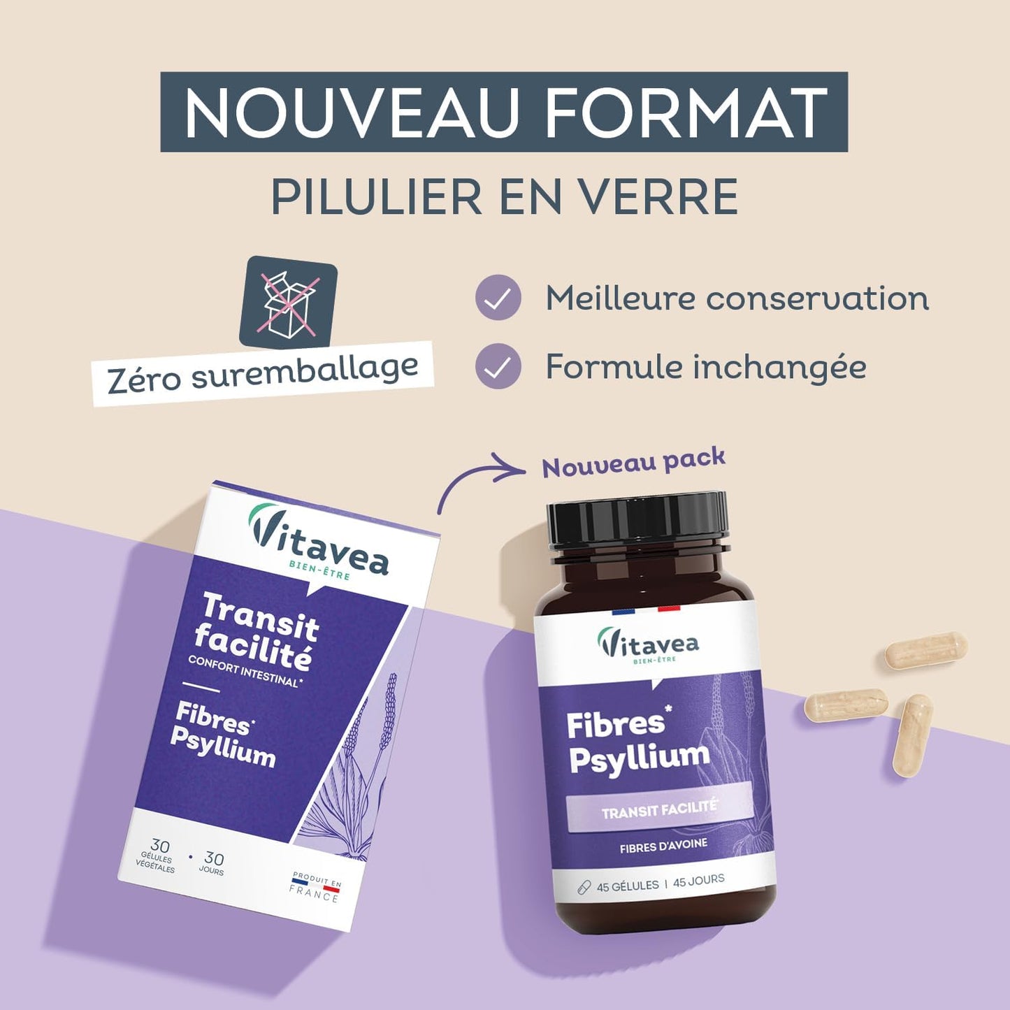 Vitavea Bien-être - Fibres Psyllium & Avoine - Transit - Cure 45 jours