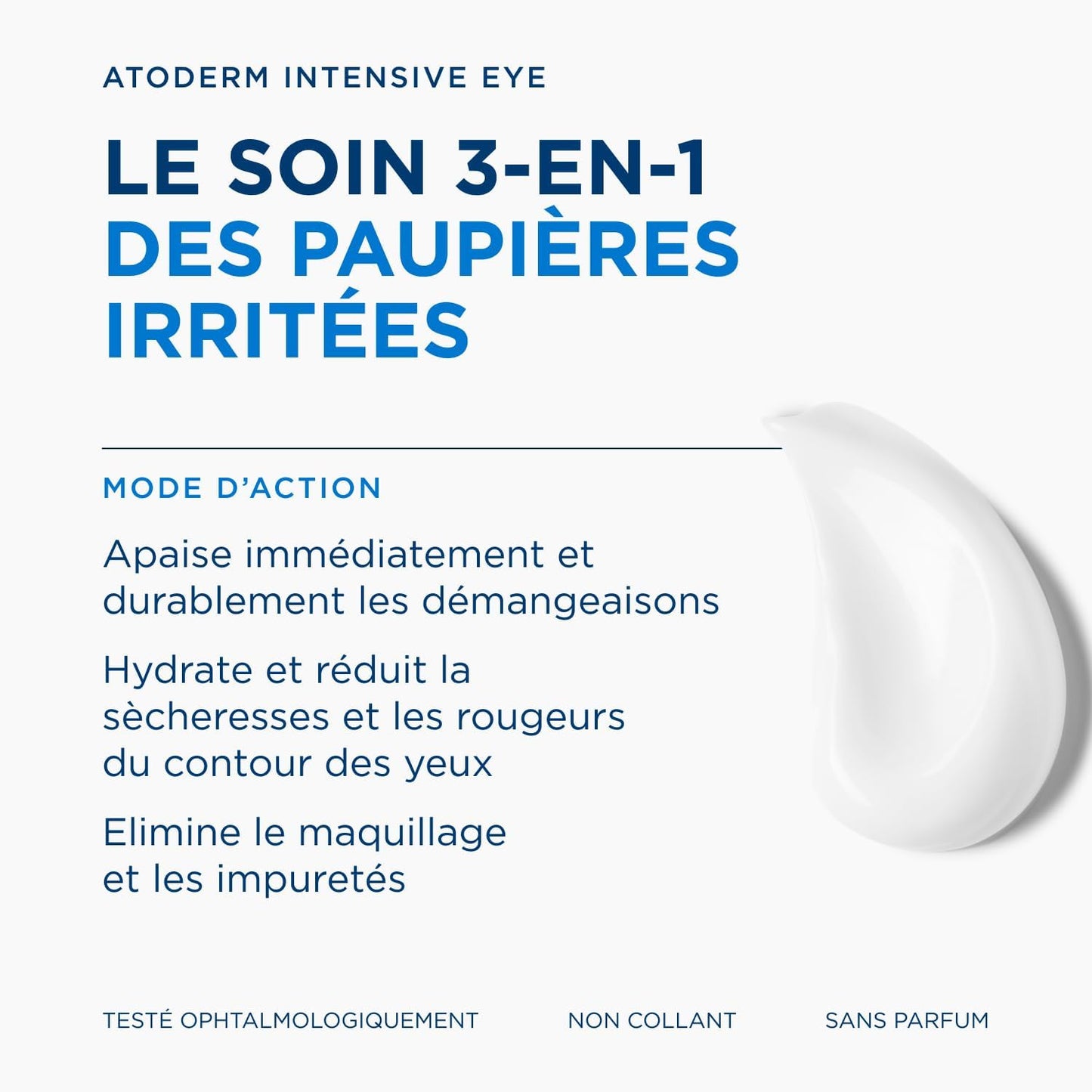 BIODERMA Atoderm Intensive Eye - Soin 3-en-1 démaquillant, apaisant et réparateur des paupières - Bonne base de maquillage - Peaux très sèches, irritées à tendance atopique - Tube 100 ml