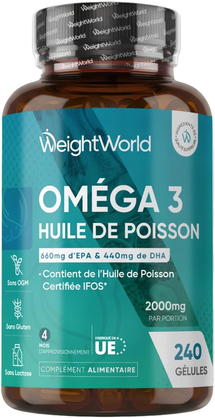 Oméga 3 Huile de Poisson Gélules 2000mg, 240 Gélules Fish Oil Omega 3