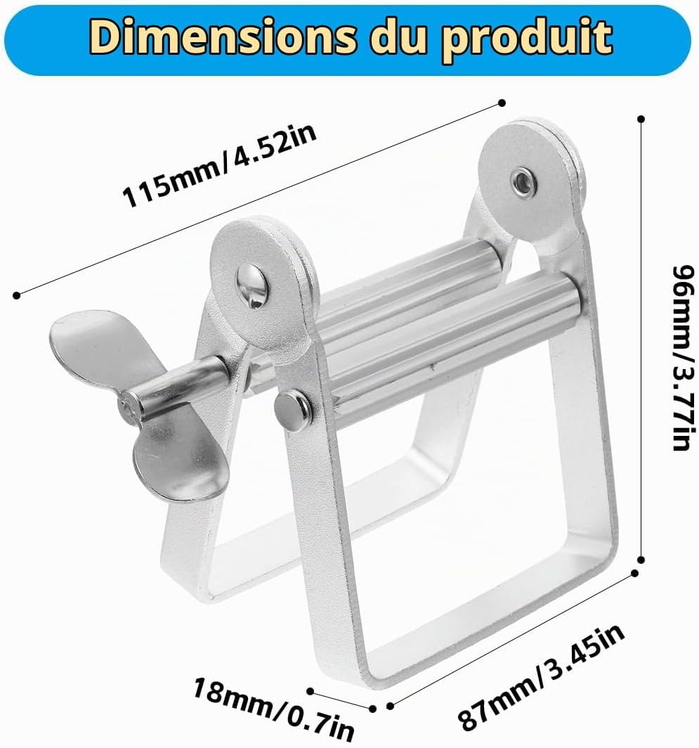 Presse Tube Dentifrice Tube Squeezer, Vide-tube de dentifrice, Tube Squeezer Roller, Distributeur de dentifrice, Lazy Dentifrice, Tube en métal Wringer pour dentifrice, Peintures, Cosmétiques