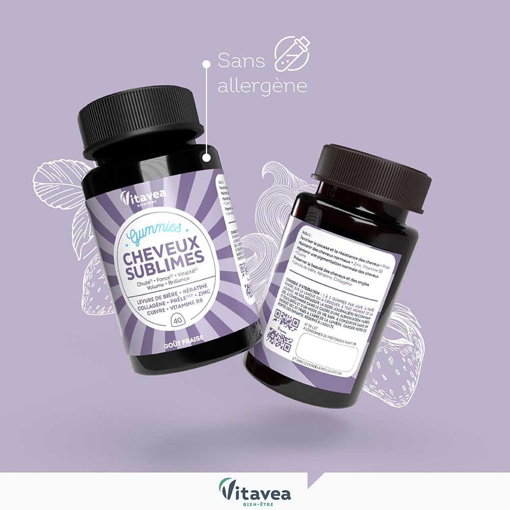 VITAVEA BIEN-ETRE - Gummies Belle Peau - Acide hyaluronique, Vitamine C, Vitamine E, Zinc et Immortelle d'Italie - Triple action : Antioxydant, éclat, souplesse de la peau - 30 Gummies - Goût pêche