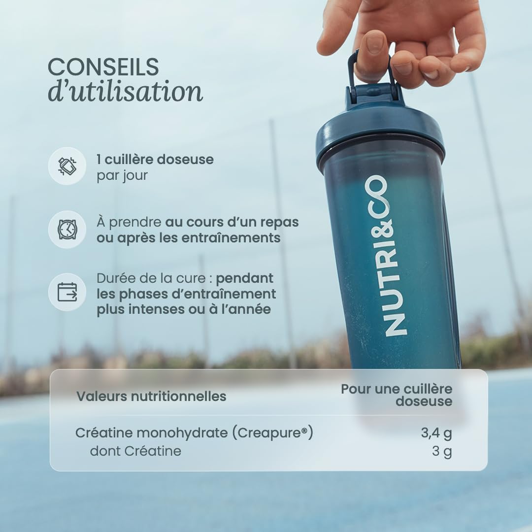 NUTRI&CO Créatine Monohydrate Creapure® 100% Pure | Poudre | 300g Neutre