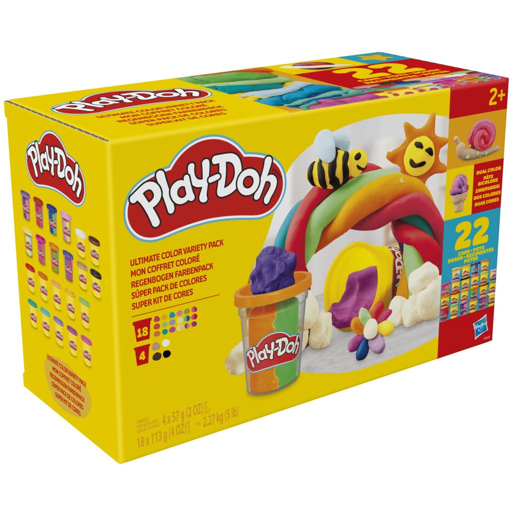 Play-Doh, La fête des Couleurs, Loisirs créatifs avec pâte à Modeler pour Filles et Garçons dès 3 Ans, 24 Pots de 56 g, 6 Couleurs, Idèe Cadeaux pour Anniversaires