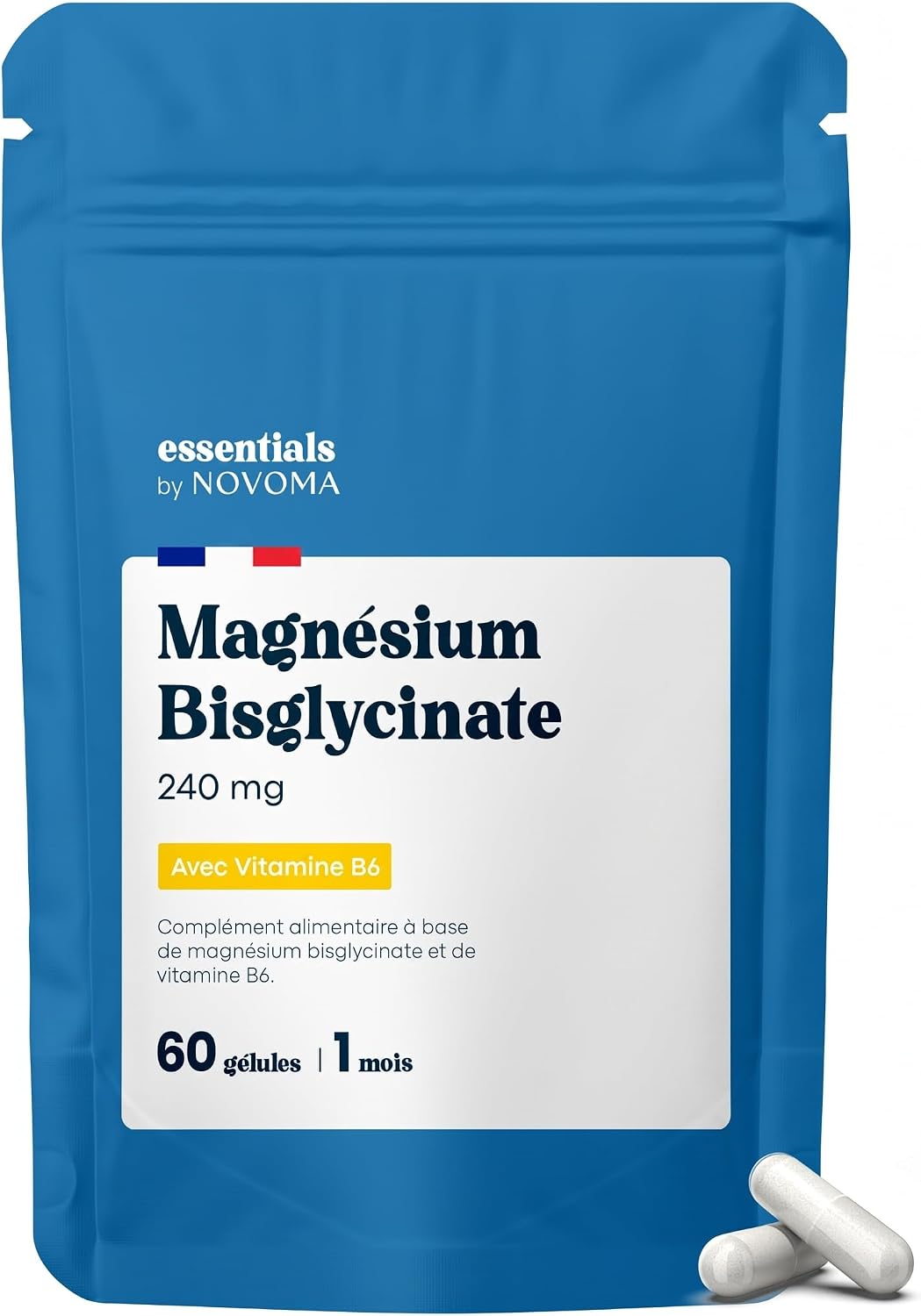 Magnesium Bisglycinate 240mg + Vitamine B6, 60 Gélules Végétales - 1 Mois