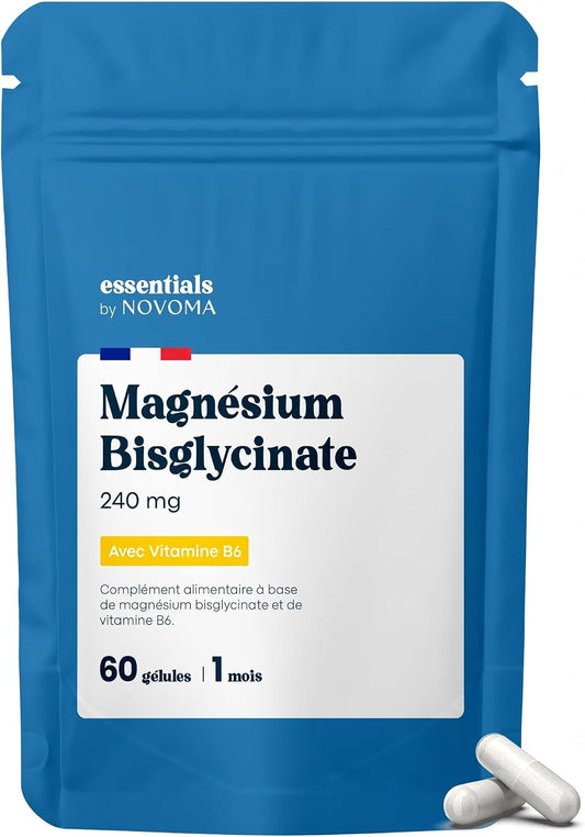 Magnesium Bisglycinate 240mg + Vitamine B6, 60 Gélules Végétales - 1 Mois