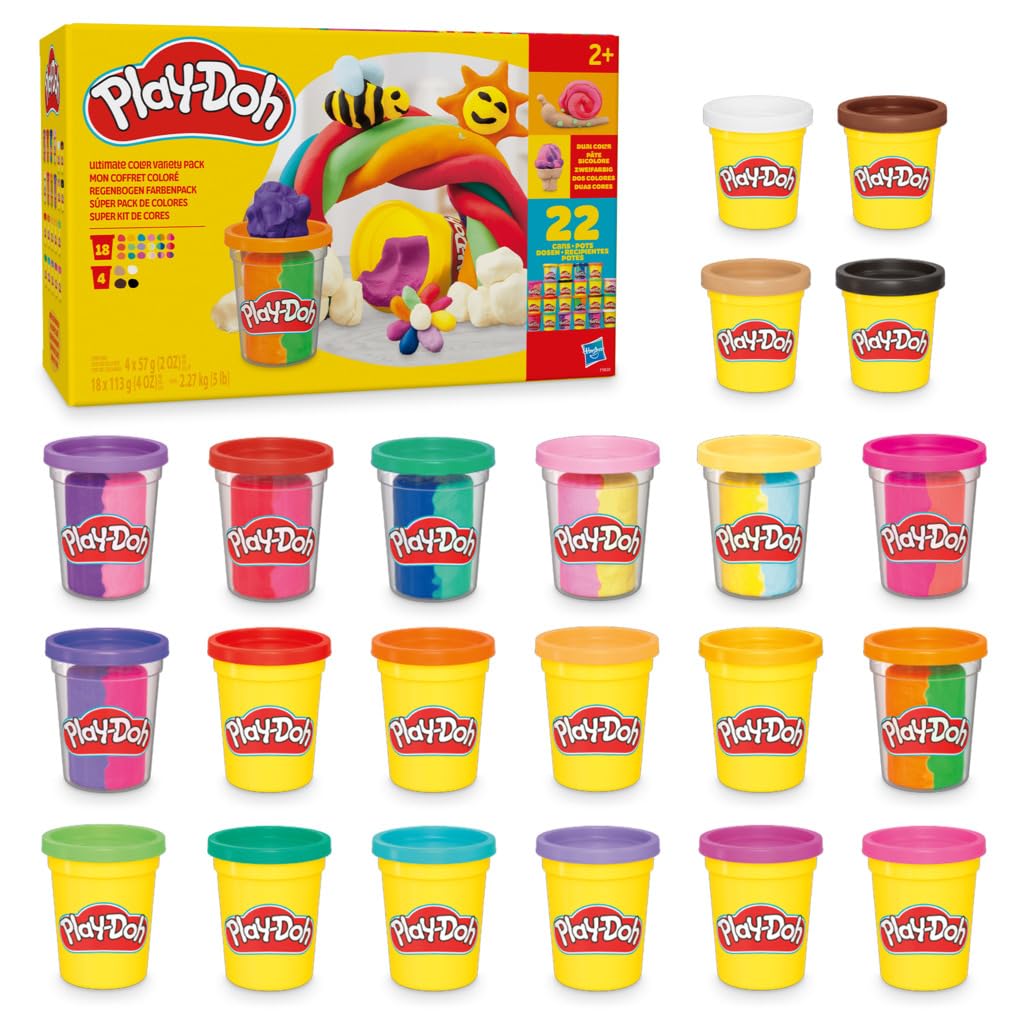 Play-Doh, La fête des Couleurs, Loisirs créatifs avec pâte à Modeler pour Filles et Garçons dès 3 Ans, 24 Pots de 56 g, 6 Couleurs, Idèe Cadeaux pour Anniversaires