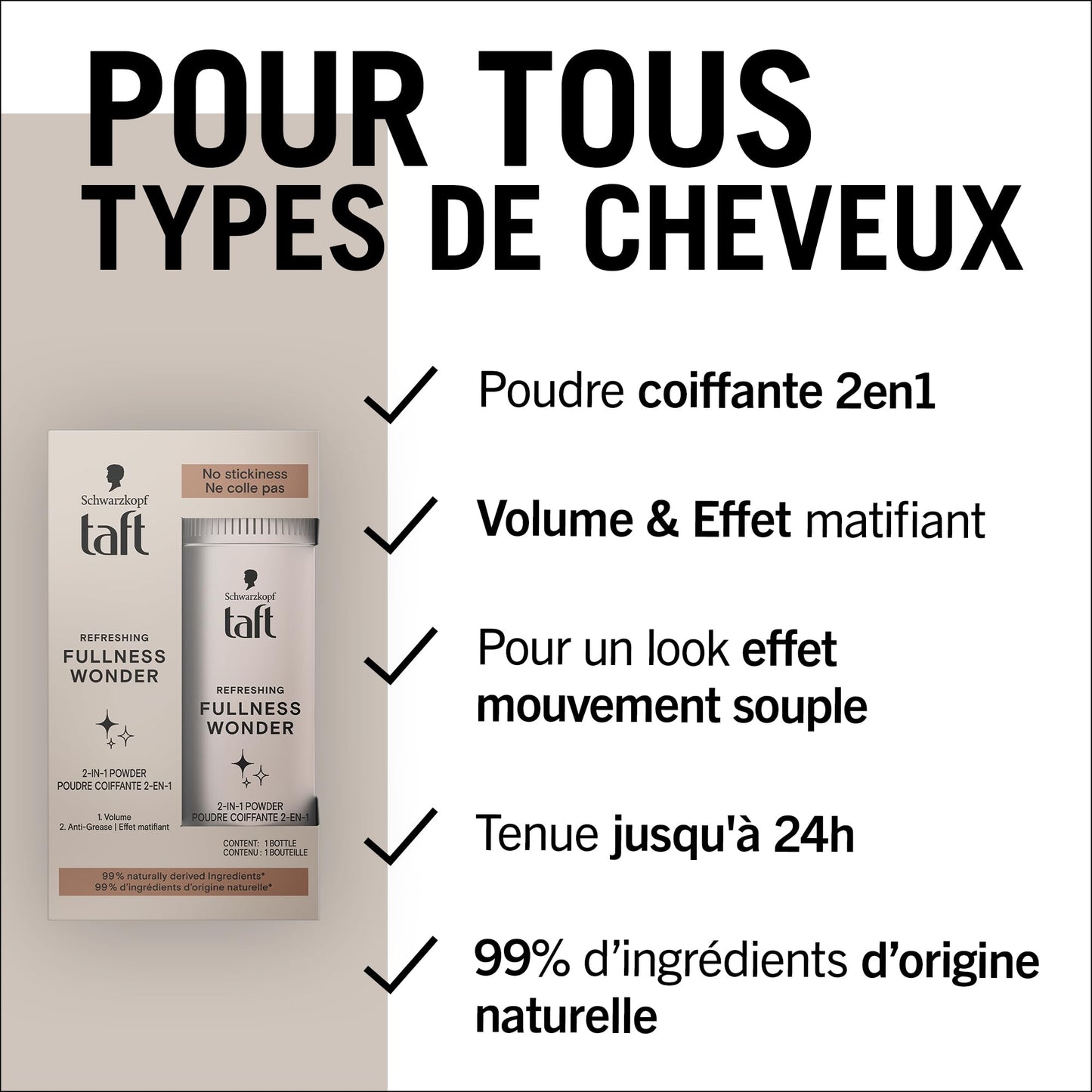 Taft Poudre Coiffante 2en1 10g Volume Instantané Matifiant Sans Residus