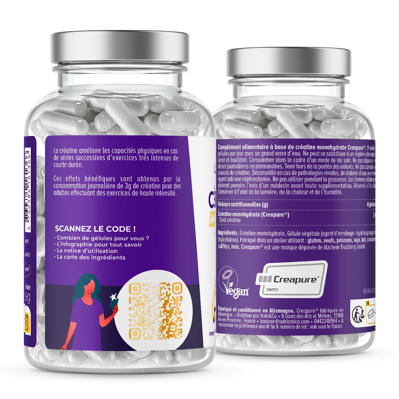 NUTRI&CO Créatine Monohydrate Creapure® 100% Pure | Poudre | 300g Neutre