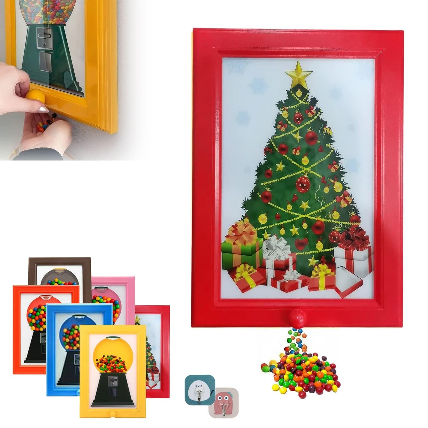 Distributeur de bonbons mural pour cadre photo, distributeur de bonbons, pour la maison et le bureau, distributeur de bonbons décoratif avec répartition rapide, bleu