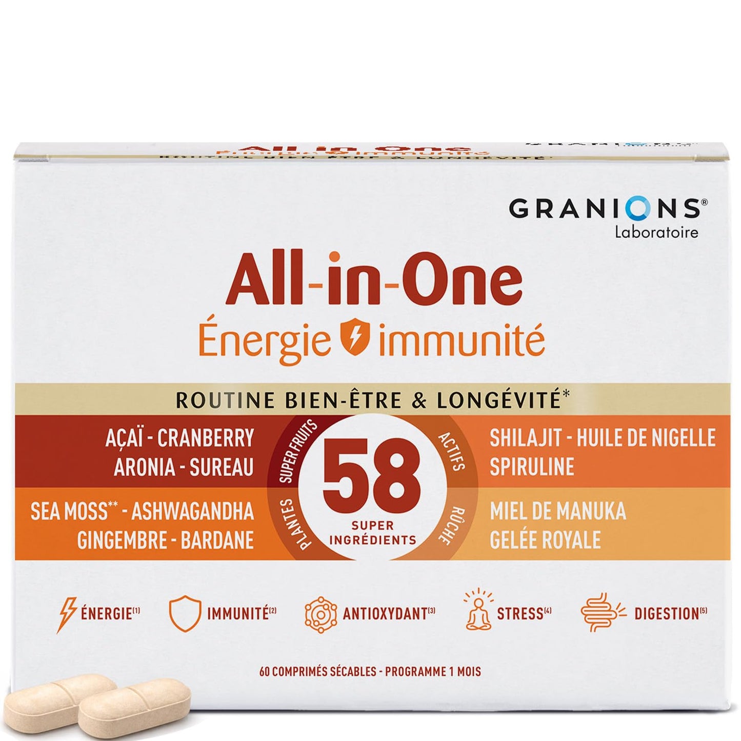 Cortisol - Ashwagandha Bio Granions - Anti Stress - KSM-66-60 Comprimes