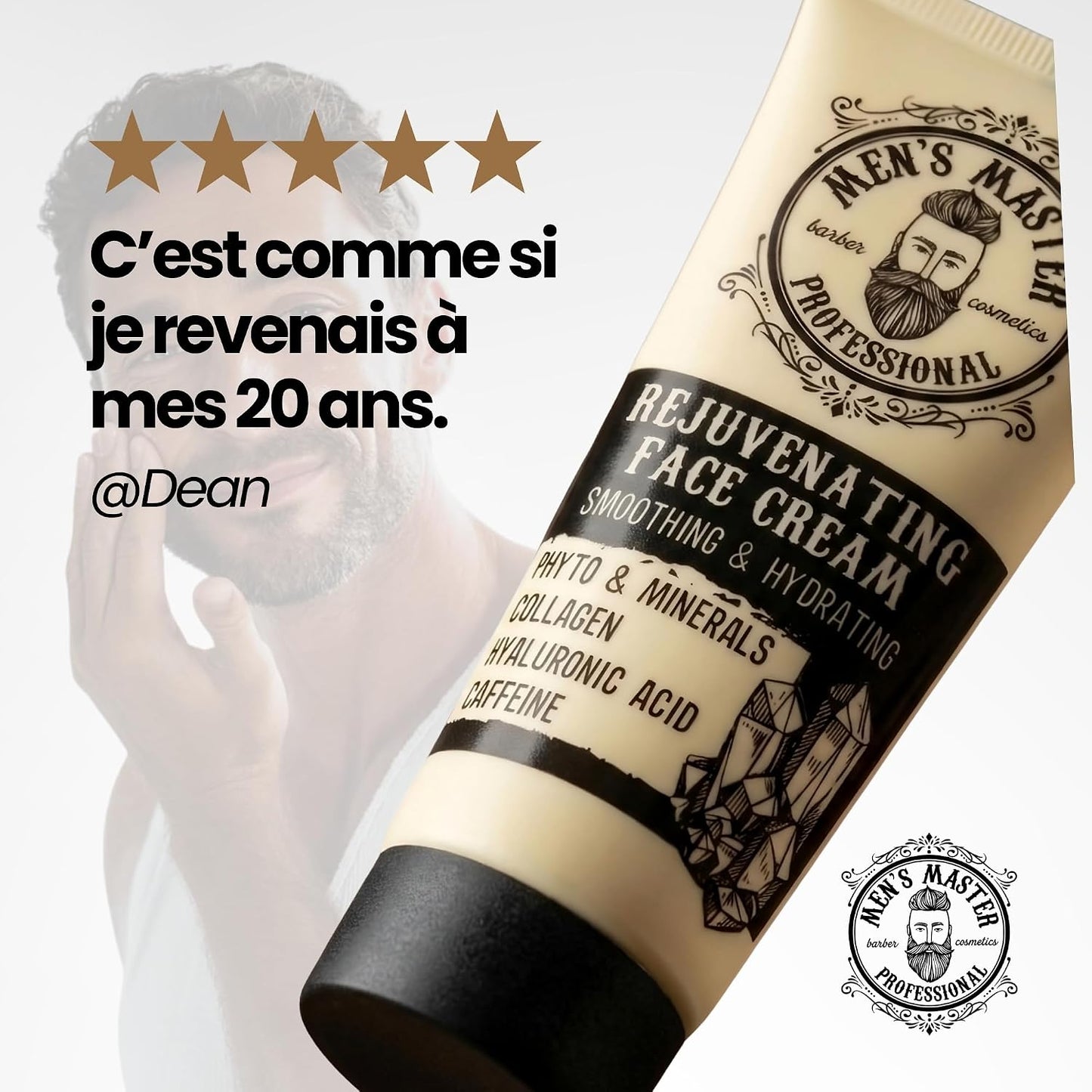 Men’s Master Crème Visage Homme Anti-Rides | Collagène, Acide Hyaluronique & Vitamines | Soin Hydratant Jour et Nuit | Peau Lisse et Raffermie | Pour Tous Types de Peau | 75 ml
