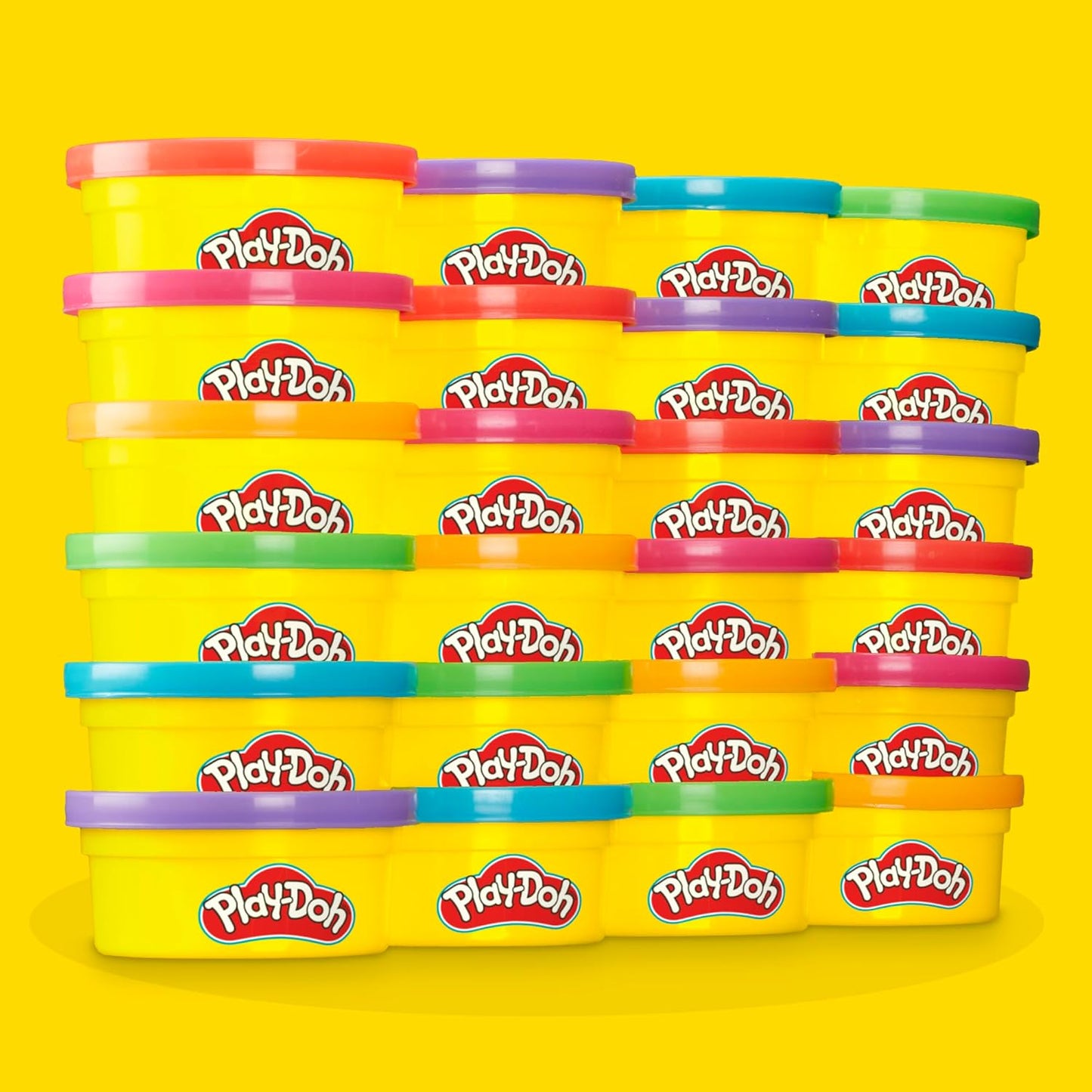 Play-Doh, La fête des Couleurs, Loisirs créatifs avec pâte à Modeler pour Filles et Garçons dès 3 Ans, 24 Pots de 56 g, 6 Couleurs, Idèe Cadeaux pour Anniversaires
