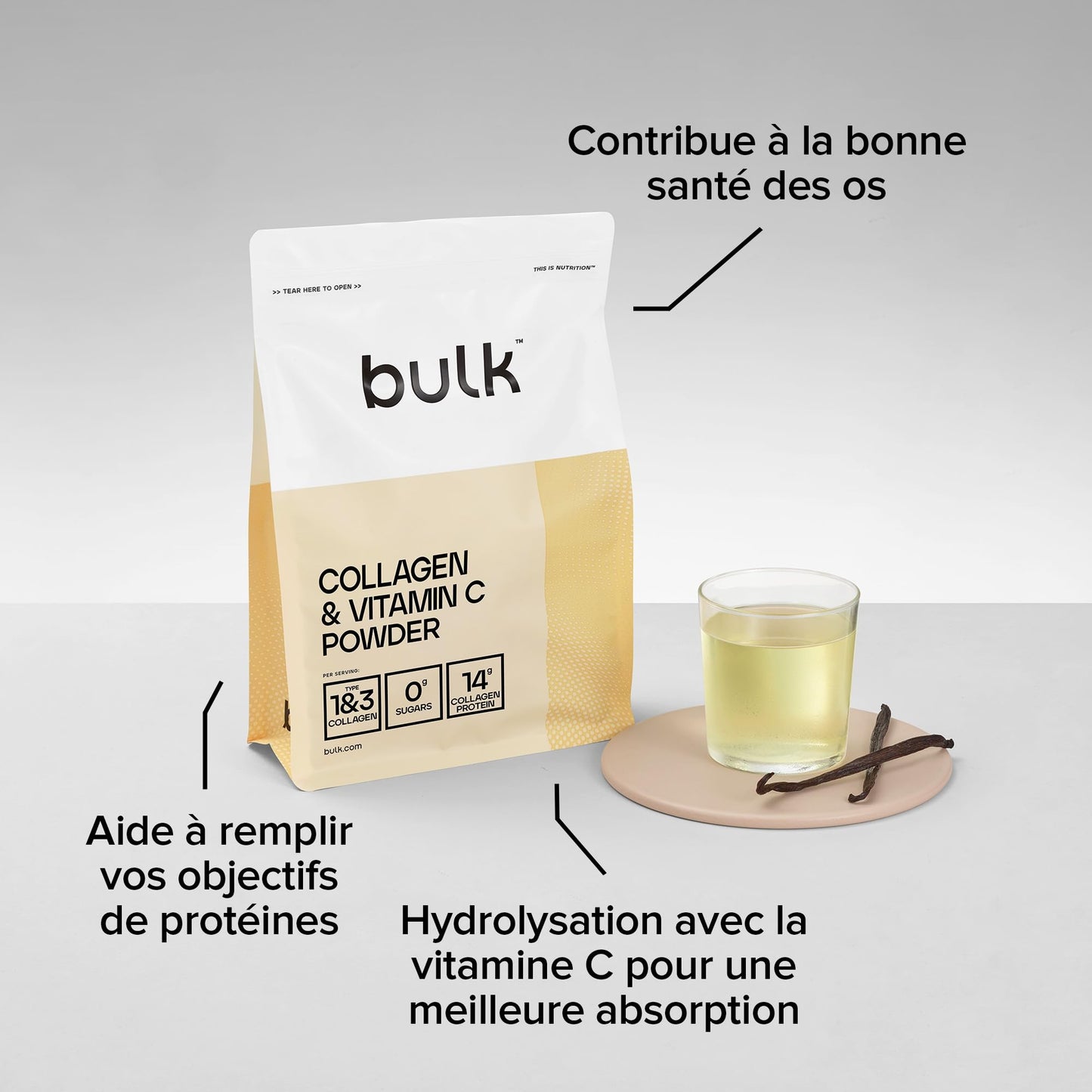 Bulk Collagène et Vitamine C en Poudre, Orange, 500 g
