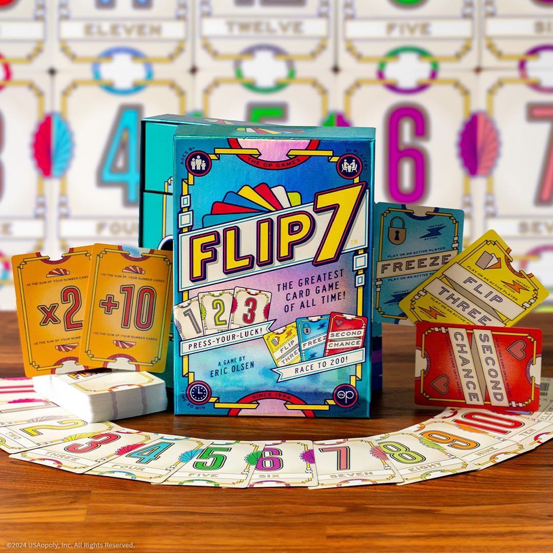 USAopoly Flip 7 | The Ultimate Blend of Press Your Luck and Strategy | Fast-Paced Addictive Card Game | Quick to Learn and Easy to Teach | 3+ Players | Ages 8+ | English