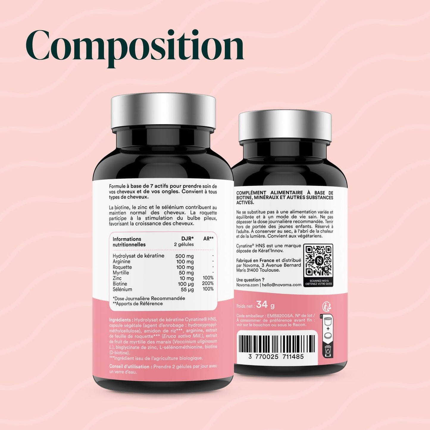 Biotine 450 µg + Sélénium et Zinc, 60 Gélules Végétales - 2 Mois