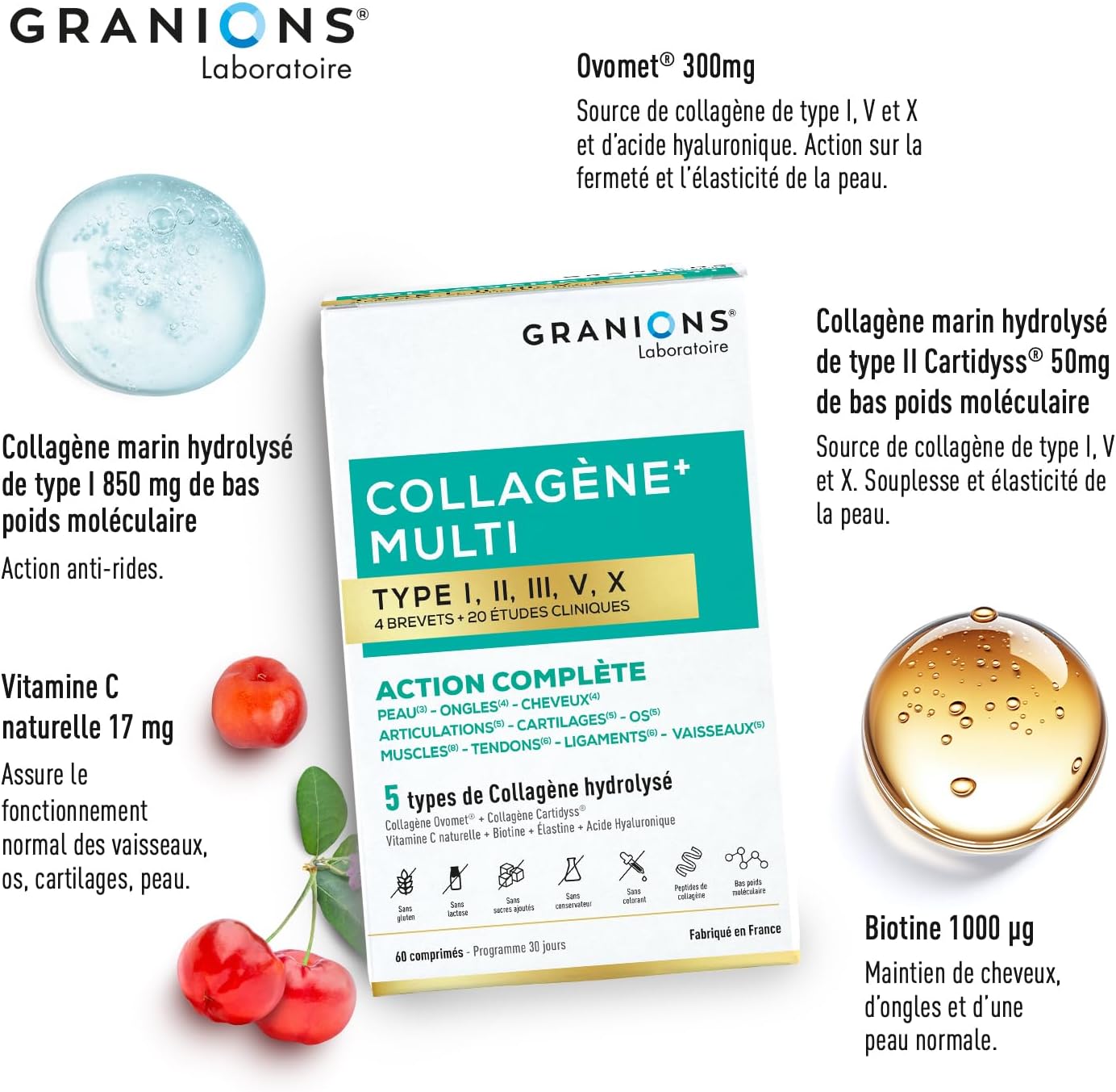 Collagene Marin Granions Multi 5 Types Vitamine C - 60 Comprimés
