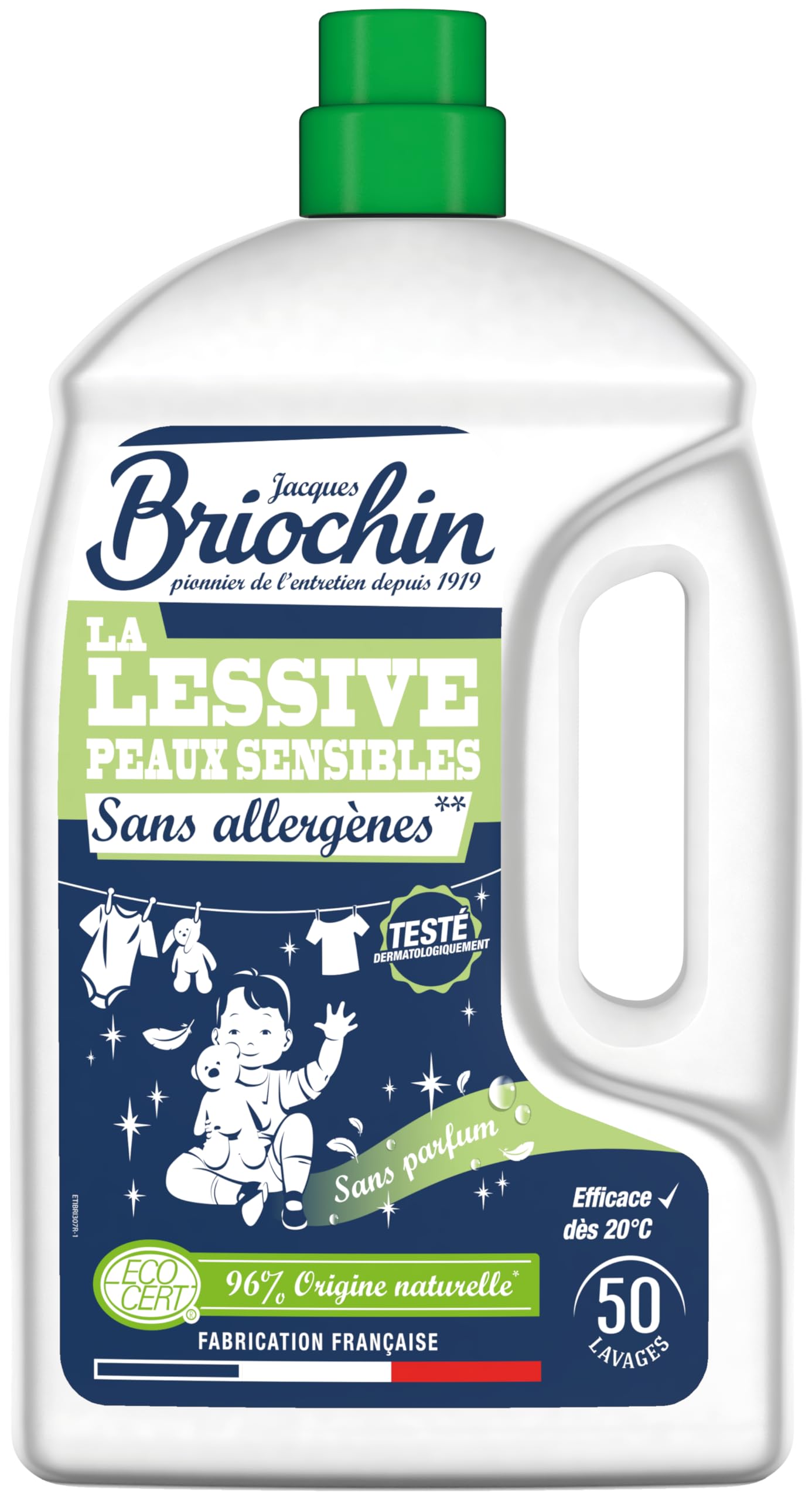 BRIOCHIN Lessive liquide Peaux Sensibles sans parfum, 50 lavages