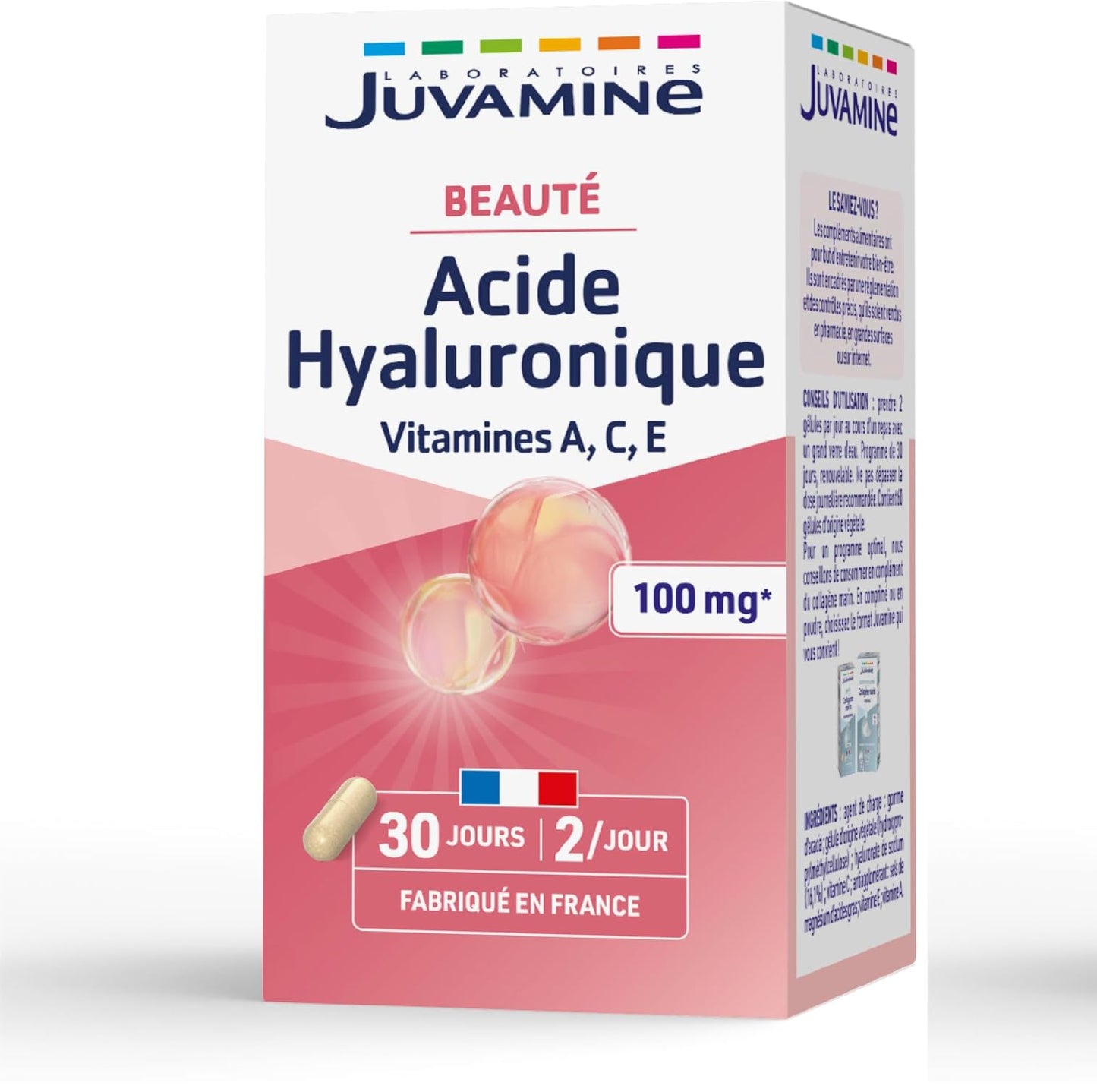 JUVAMINE Acide Hyaluronique 100mg + Vitamines A,C,E - Antioxydant - 60 Gel