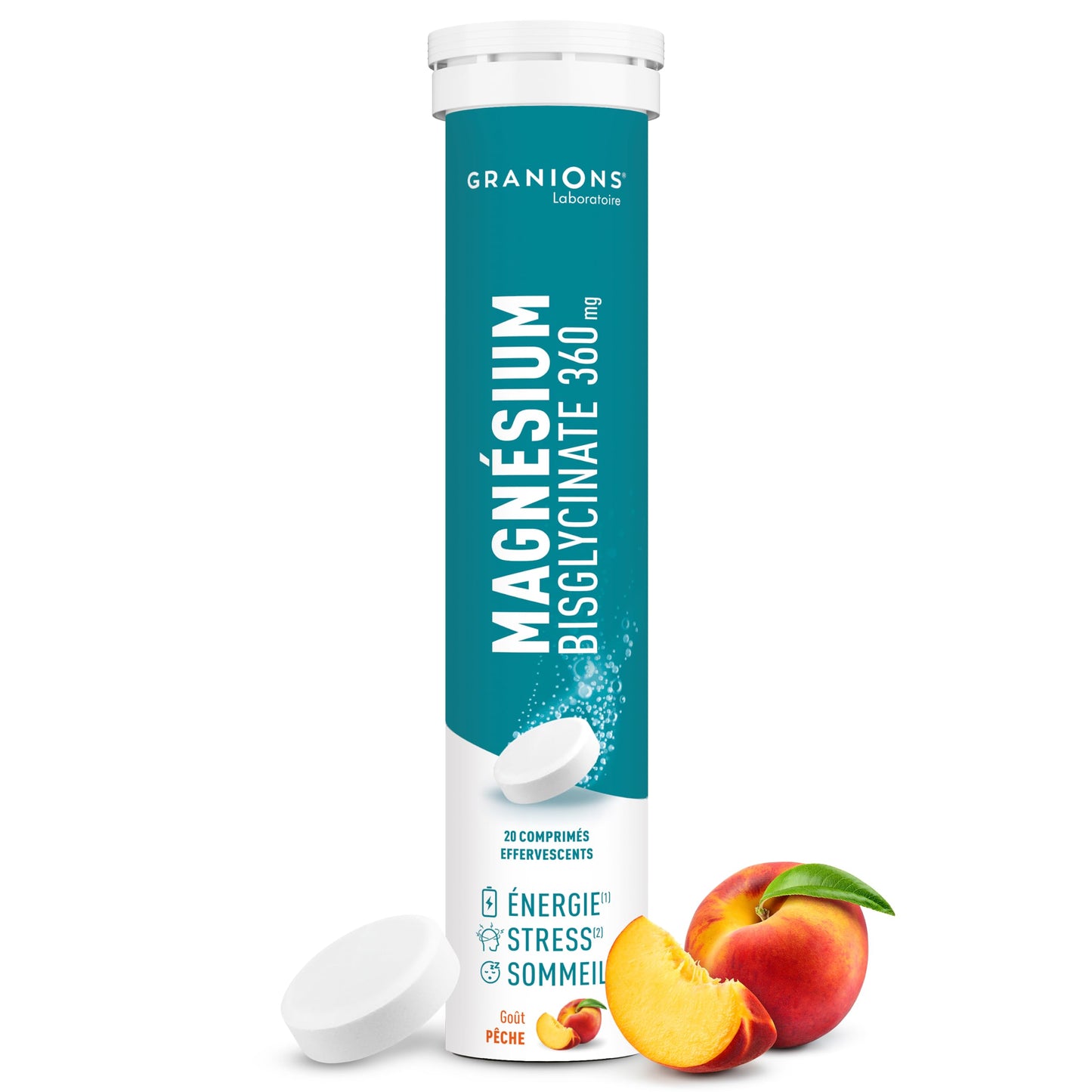 GRANIONS Magnesium Bisglycinate 360 MG - Magnesium Bisglycinate Haute Assimilation + Vitamine B6 - Anti Stress Adulte, Anti Fatigue Puissant - Sans Sucre & Vegan - 10 Shots - Goût Framboise