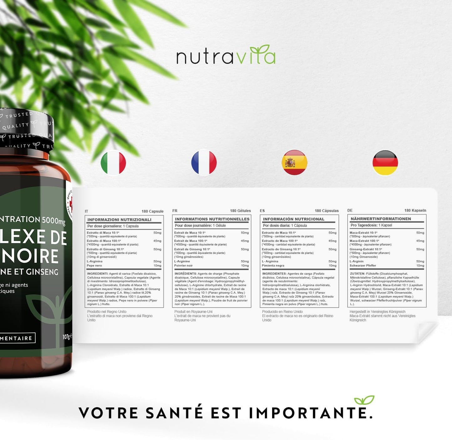 Nutravita Maca 5000 mg - 180 Capsules Véganes - 6 Mois