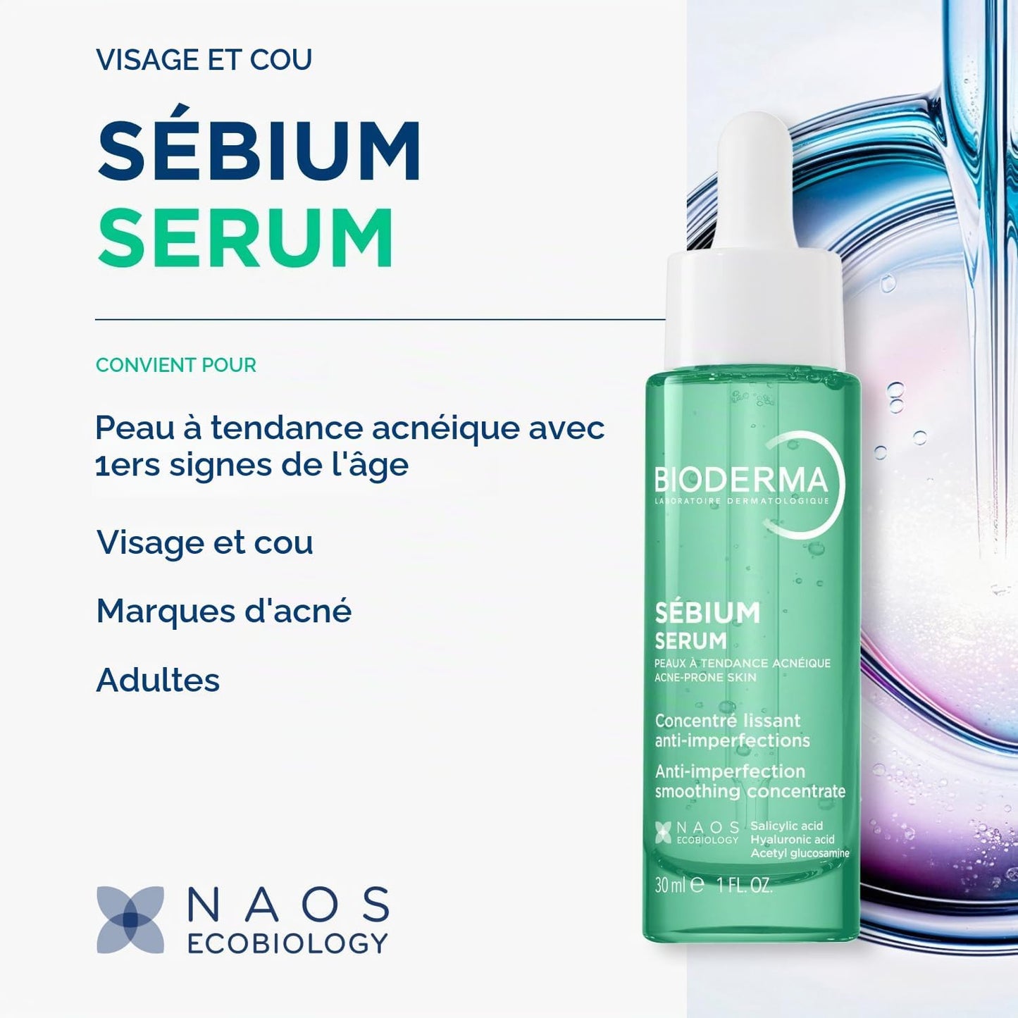BIODERMA Sébium Sérum – Action anti-imperfections contre les boutons, les pores dilatés et les ridules – Peaux adultes à tendance acnéique – Prescrit par des dermatologues – Pipette 30 ml