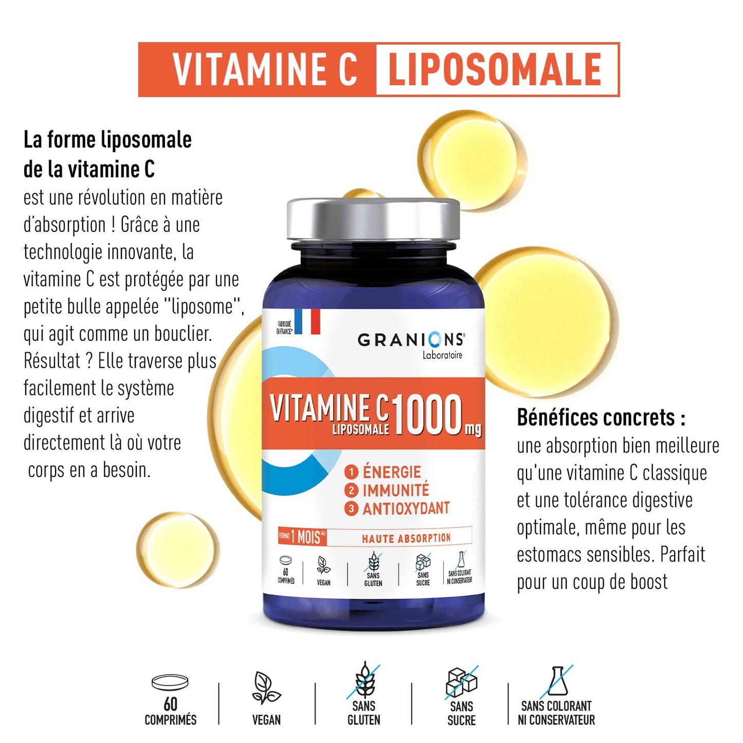Vitamine C 1000 mg GRANIONS - Energie Immunité - 180 Comprimés Vegan Adulte