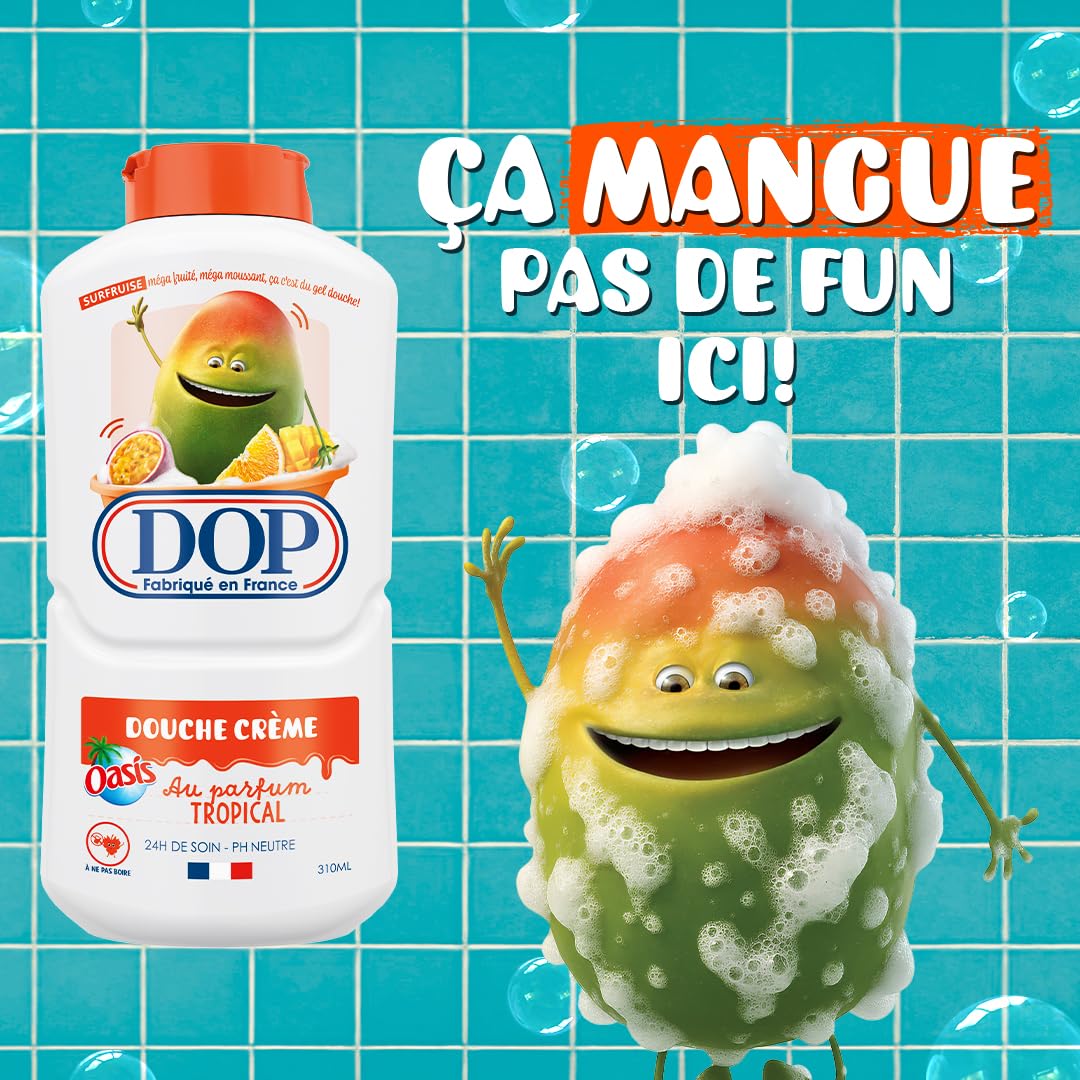 DOP Douche Crème Parfum Tropical pH Neutre Sans Savon Peaux Sensibles 310ml