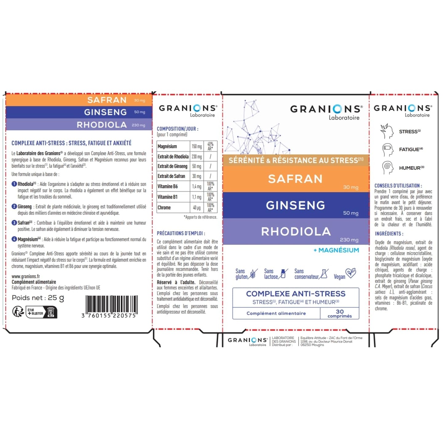 Cortisol - Ashwagandha Bio Granions - Anti Stress - KSM-66-60 Comprimes