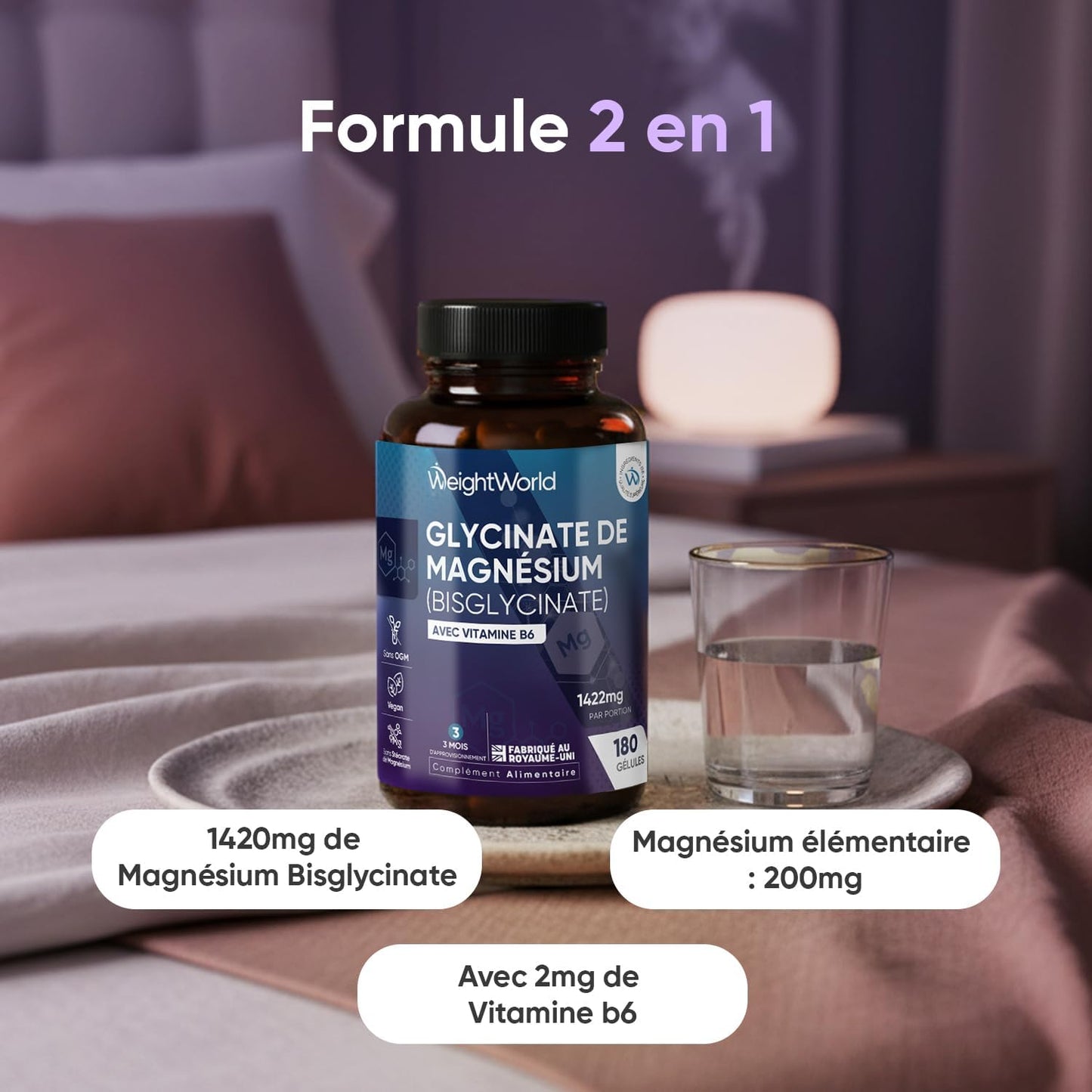 Magnesium Bisglycinate + Vitamine B6 1422mg - 180 Gélules Vegan
