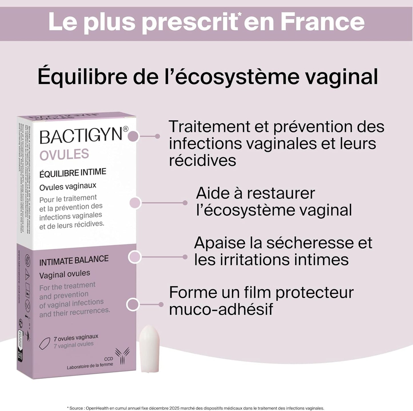 BACTIGYN Ovules Vaginaux - Traitement et Prévention Vaginose Bactérienne, Mycose, Sécheresse et récidives - Restaure la Flore Intime - Démangeaisons et Inconfort - 7 Ovules Sans Hormones