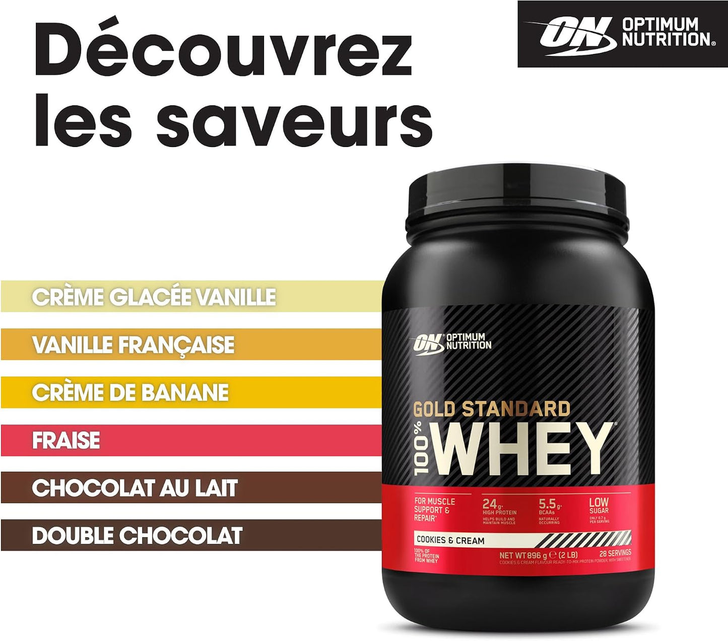 Optimum Nutrition Gold Standard 100% Whey Protéine en Poudre, 896 g