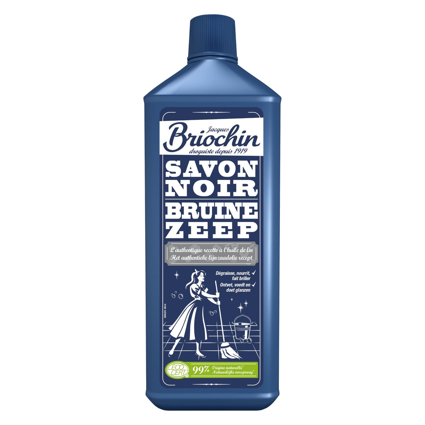 JACQUES BRIOCHIN - Savon noir prêt à l'emploi - A l'huile de lin - Nettoie, détache et fait briller - Ecocert - Fabrication Française - Flacon recyclable - Pulvérisateur 750ml