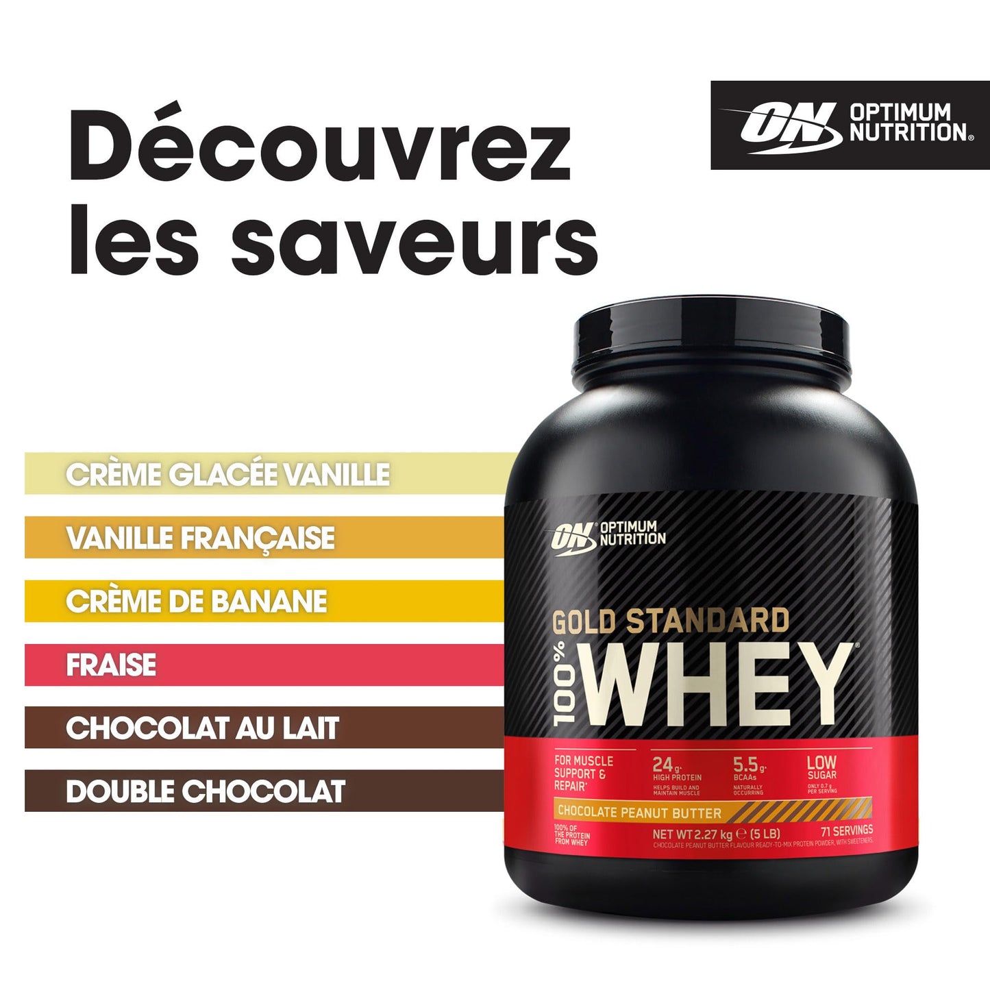 Optimum Nutrition Gold Standard 100% Whey Protéine en Poudre, 2,26 kg