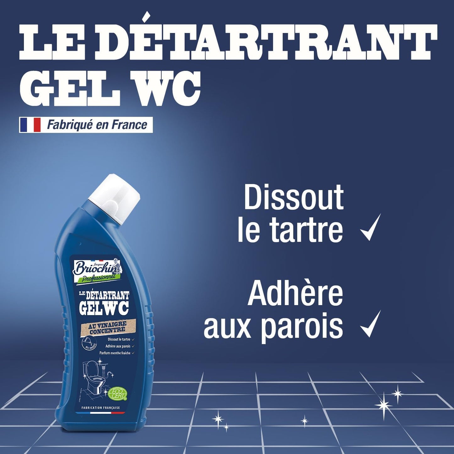 JACQUES BRIOCHIN - Détartrant gel WC - Nettoie en Profondeur et Détartre - 100% d'Ingrédients d'Origine Naturelle - Parfum Menthe - - Fabriqué En France - 750mL