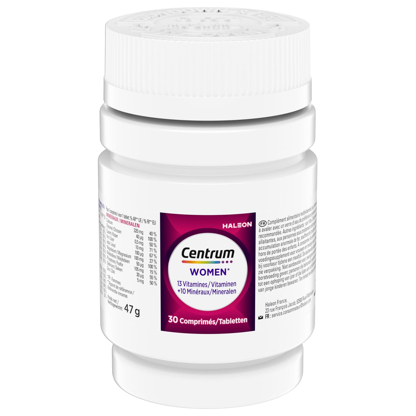 CENTRUM Women 50+ - Multivitamines et Minéraux pour Femme de +50 ans - 23 nutriments Vit D, C, B6, B12, Fer & Zinc - Complément Alimentaire Fatigue, Immunité & Soutien Cognitif - 30 Comprimés - 1 Mois